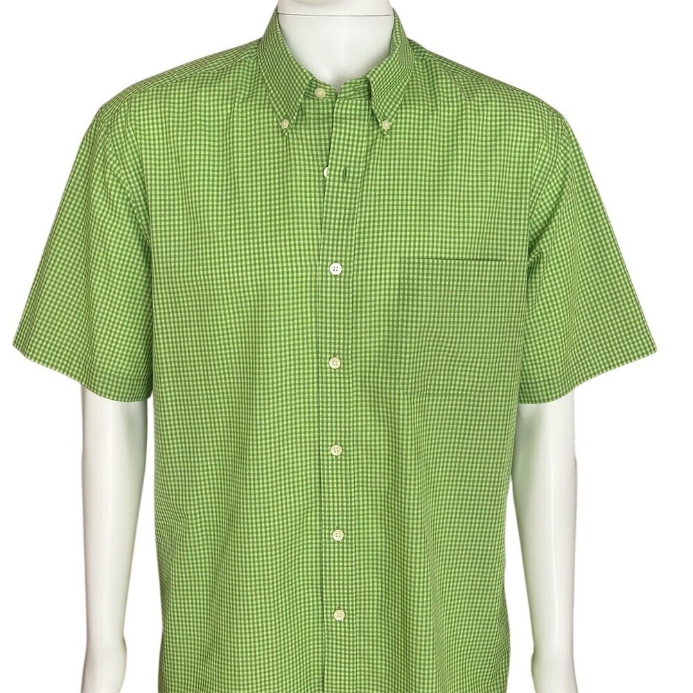 Saddlebred Shirt Mens Size L Green Gingham Check Short Sleeve Button-Up - Picture 4 of 7